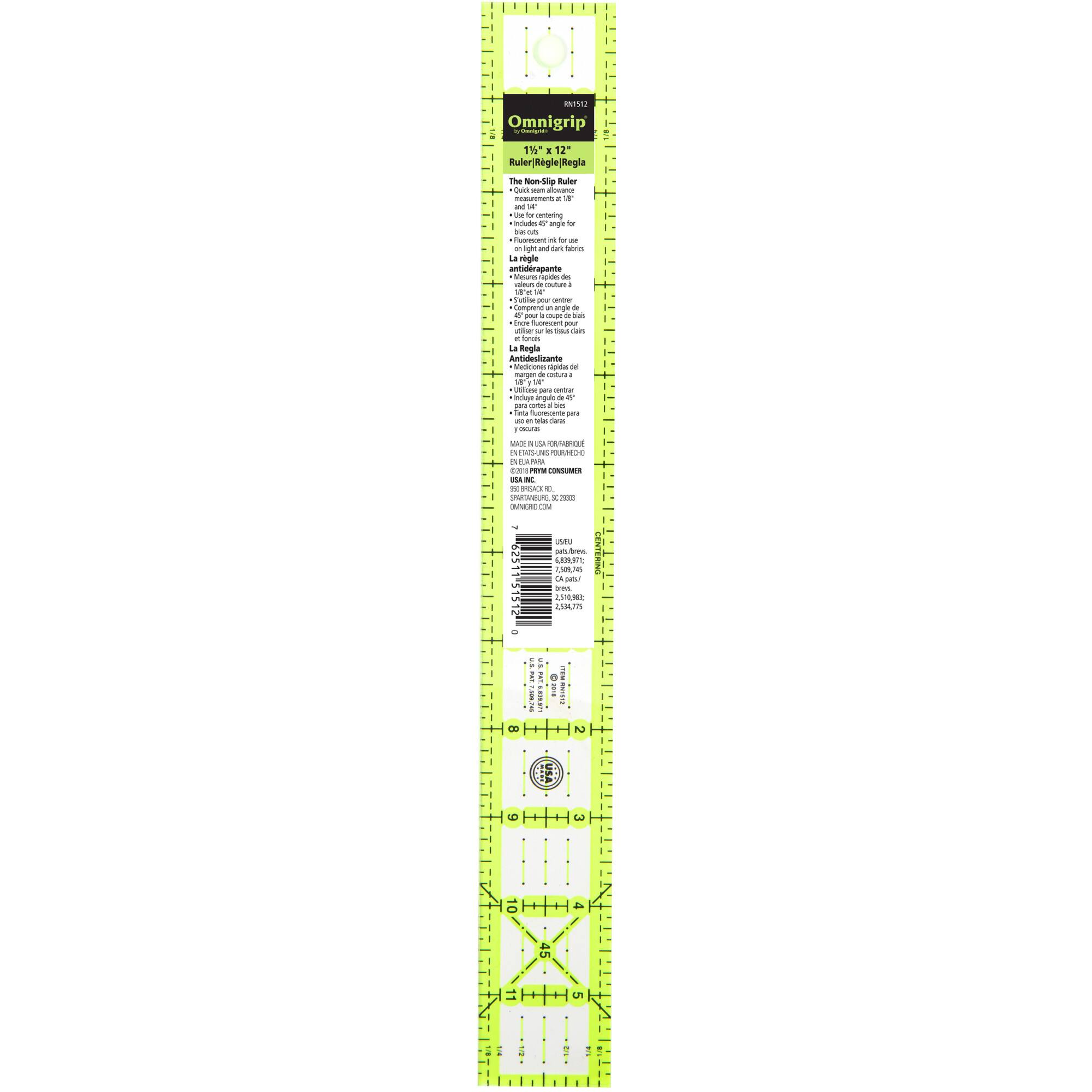 Omnigrip Clear Rectangle Quilting & Sewing Ruler, 1.5" x 12"
